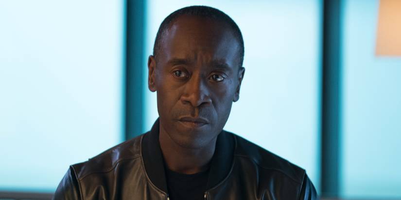 Don Cheadle as James Rhodes during an Avengers meeting in Civil War