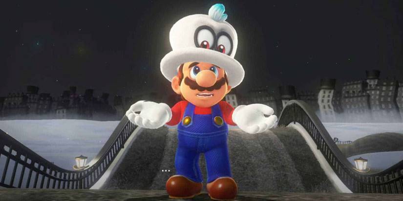 Mario meeting Cappy in Super Mario Odyssey