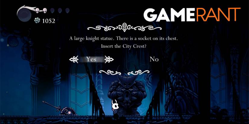 Hollow Knight using the City Crest to enter the City of Tears