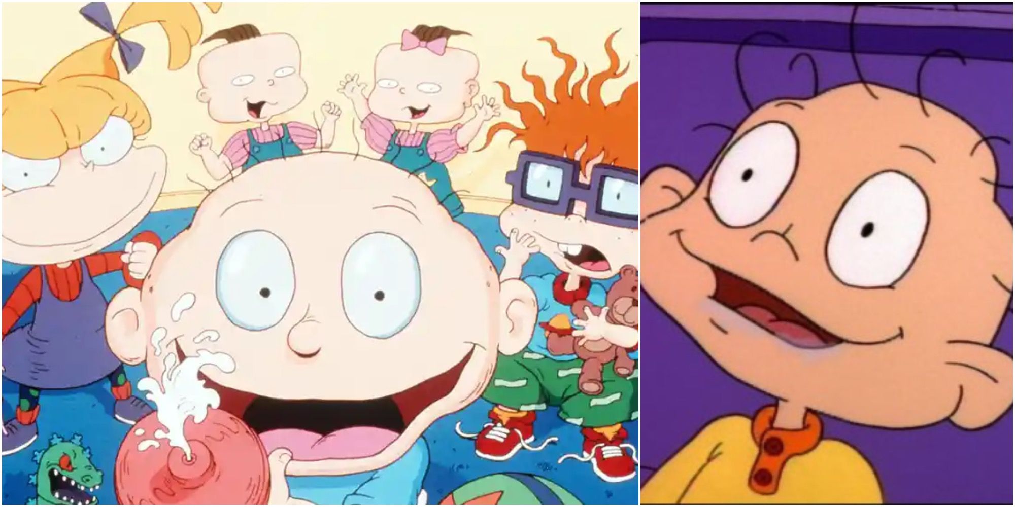 Collage of the Rugrats Baby Dil, Tommy, Chucky, Phil and Lil twins and Angelica