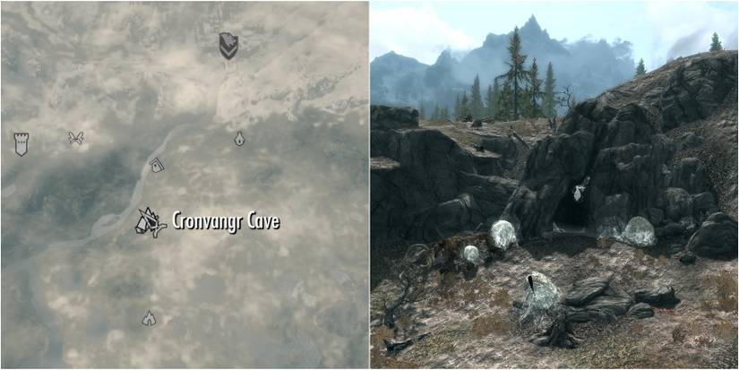 Cronvangr Cave location part of the side quest Caught in a Web from Skyrim.