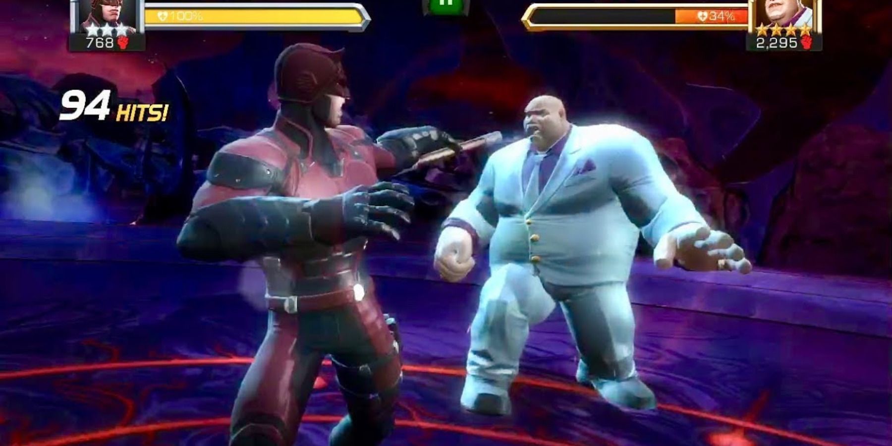 Daredevil fighting Kingpin in Marvel Contest of Champions.