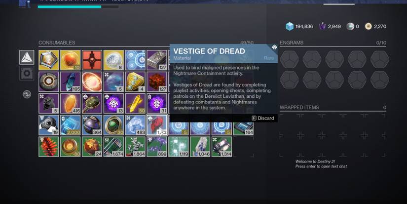Destiny 2 Vestiges Of Dread In Inventory