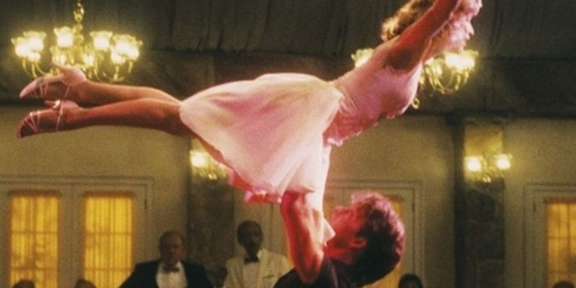 Patrick Swayze lifting Jennifer Grey in the iconic scene from Dirty Dancing