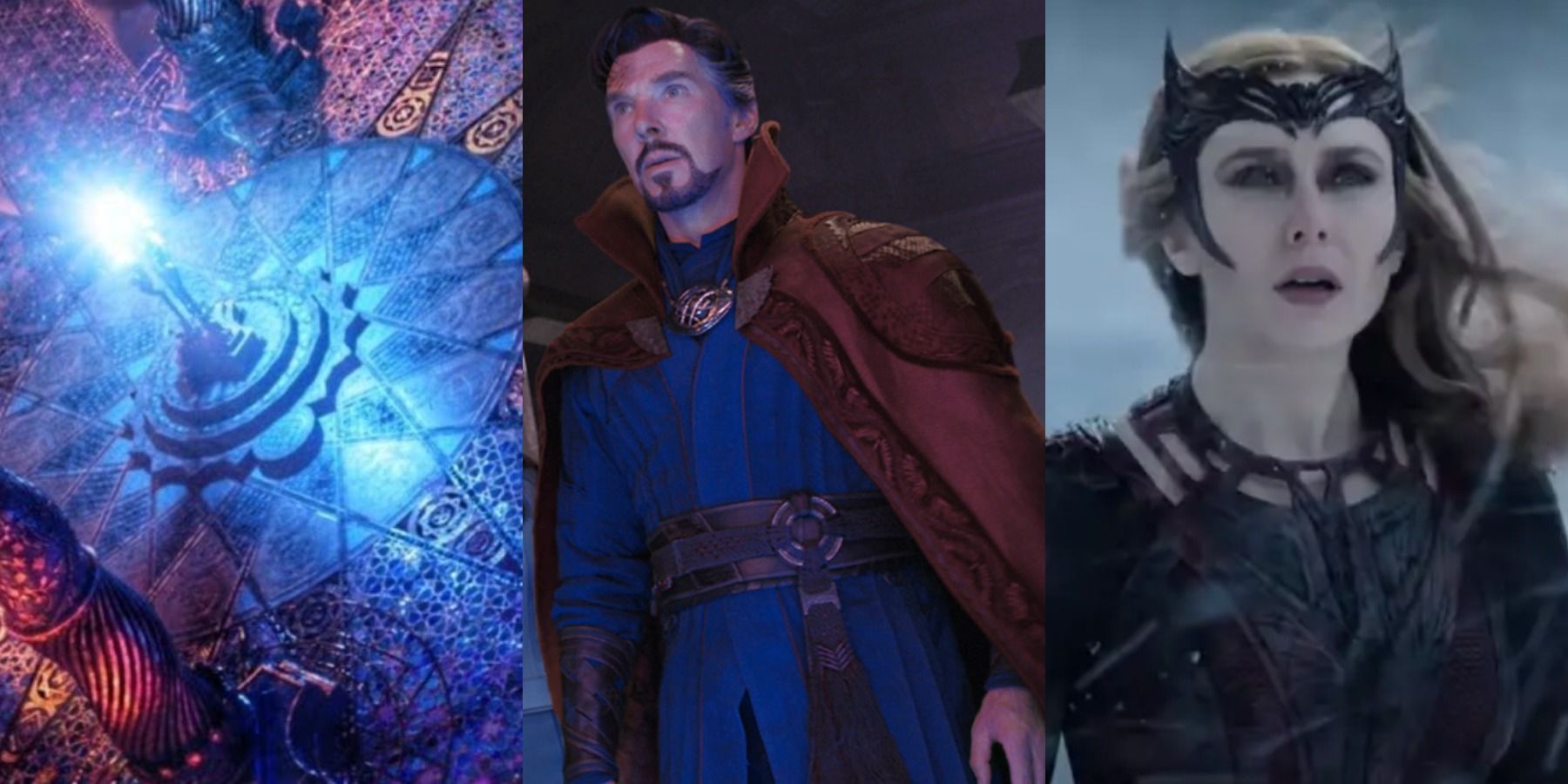 A split image features the Gap Junction, Doctor Strange, and Scarlet Witch in Multiverse Of Madness