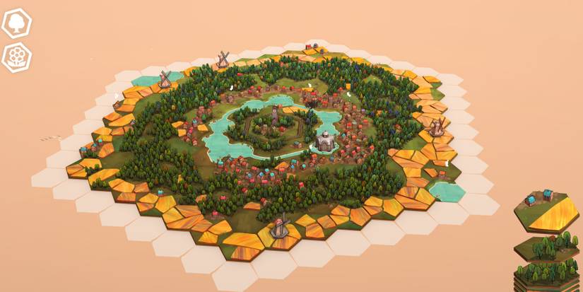 An example of a Dorfromantik landscape that is a hexagon