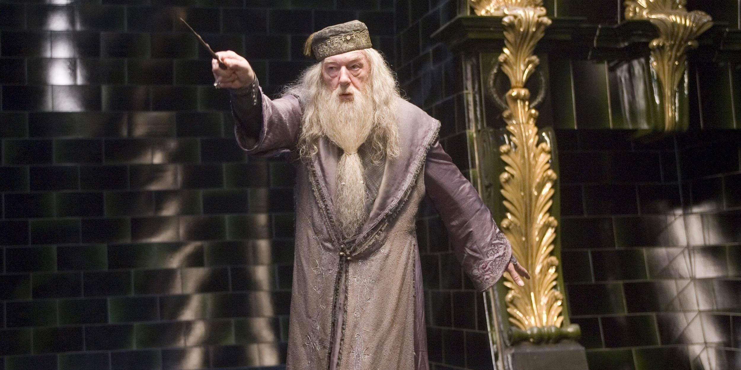 Dumbledore wielding a wand in Harry Potter