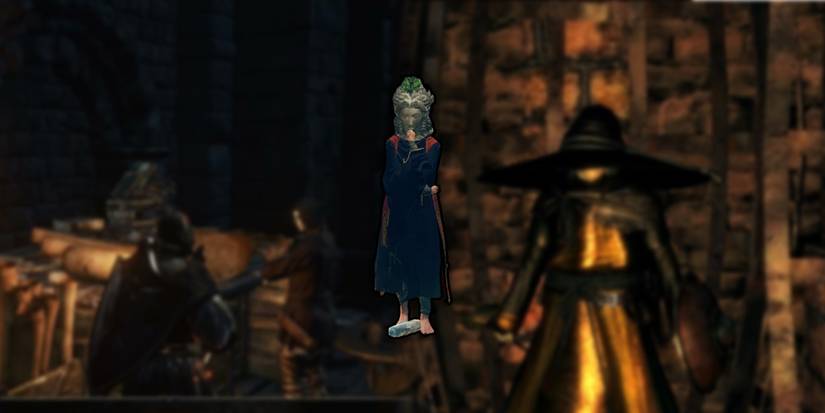 Elden Ring - PNG of Sellen Overlaid On Images Of Osterick from DS3 and Big Hat Logan from DS1