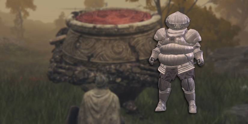 Elden Ring - PNG of Siegmeyer Overlaid On Image of First Meeting With Alexander Warrior Jar