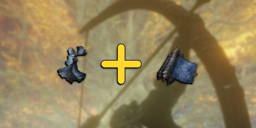 Elden Ring - PNGs of Blue Dancer Charm and Sorcery Tome Overlaid On Image Of Player Drawing Bowstring