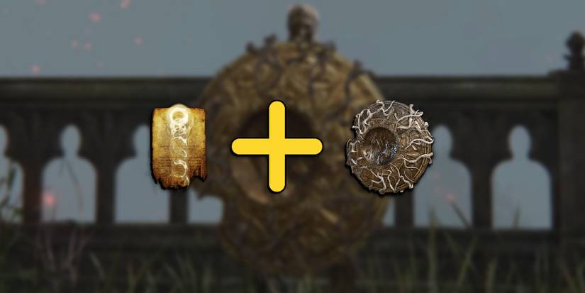 Elden Ring - PNGs of Discus Of Light Incantation and Erdtree Greatshield Overlaid On Image Of Player Holding The Erdtree Greatshield