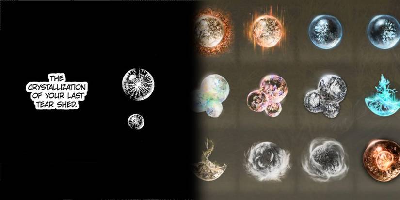 Elden Ring - Side By Side Comparison Of Panel Mentioning Crystal Tears In Berserk Lost Chapter And Crystal Tears In Elden Ring