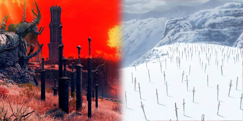 Elden Ring - Side By Side Comparison Of The Hill of Swords in Berserk and One Of The Sword Graveyards in Elden Ring