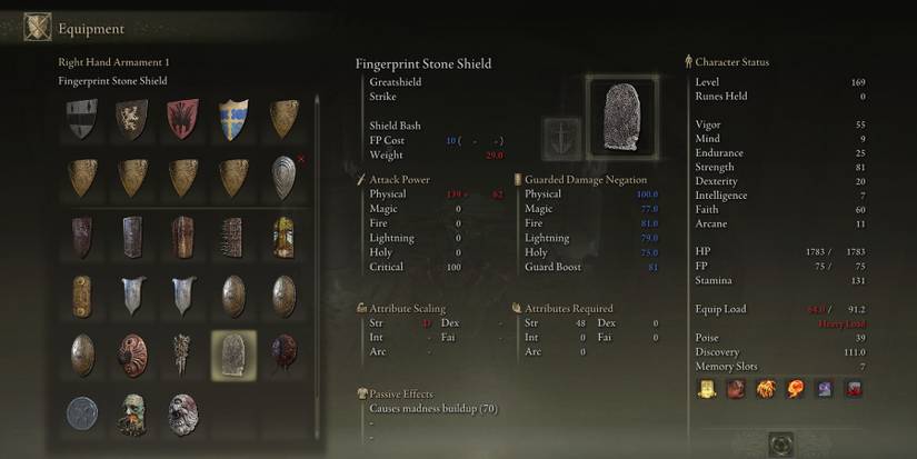 Elden Ring Fingerprint Stone Shield Stats