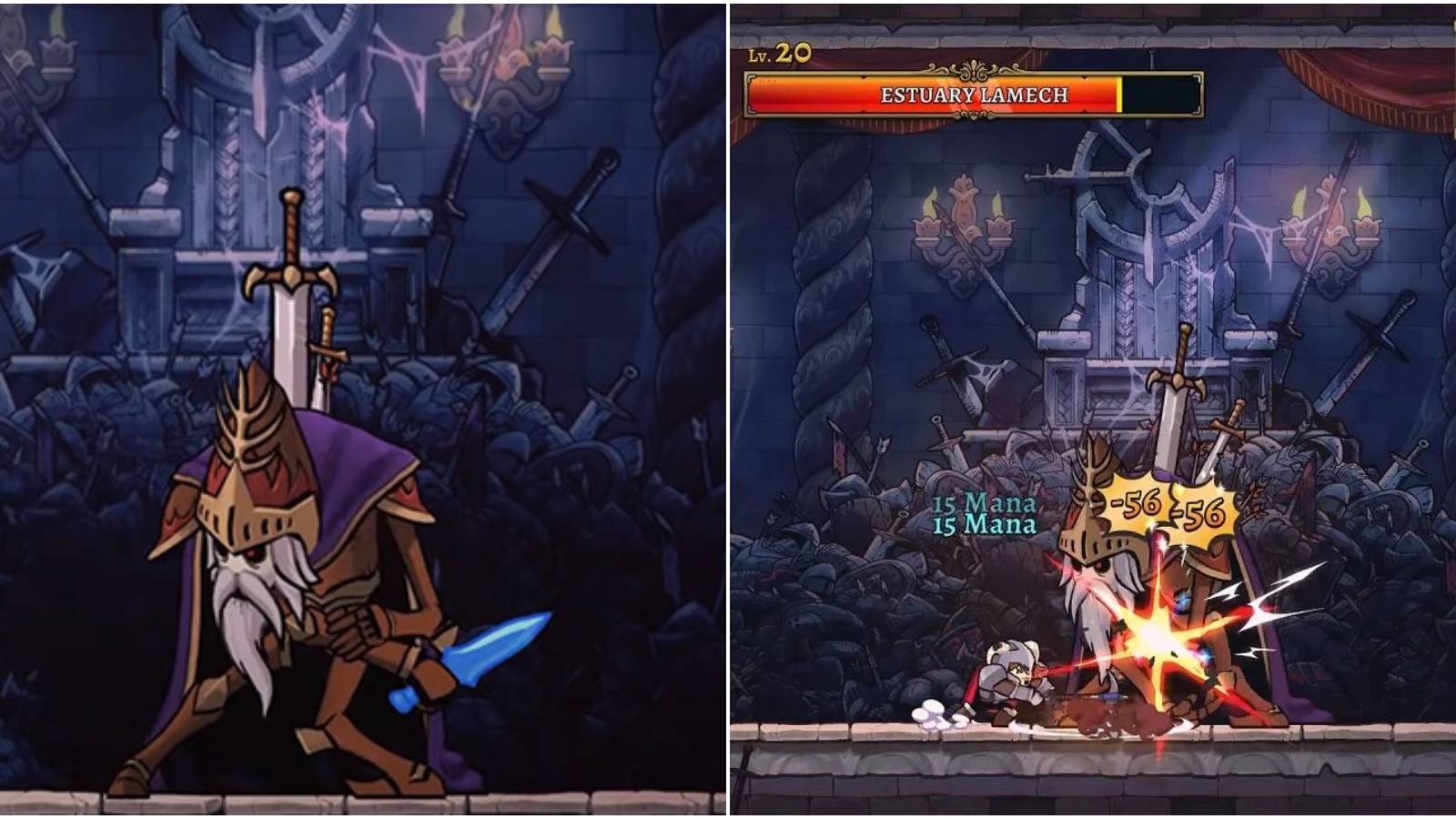 (Left) Estuary Lamech about to throw knives (Right) Estuary Lamech taking damage