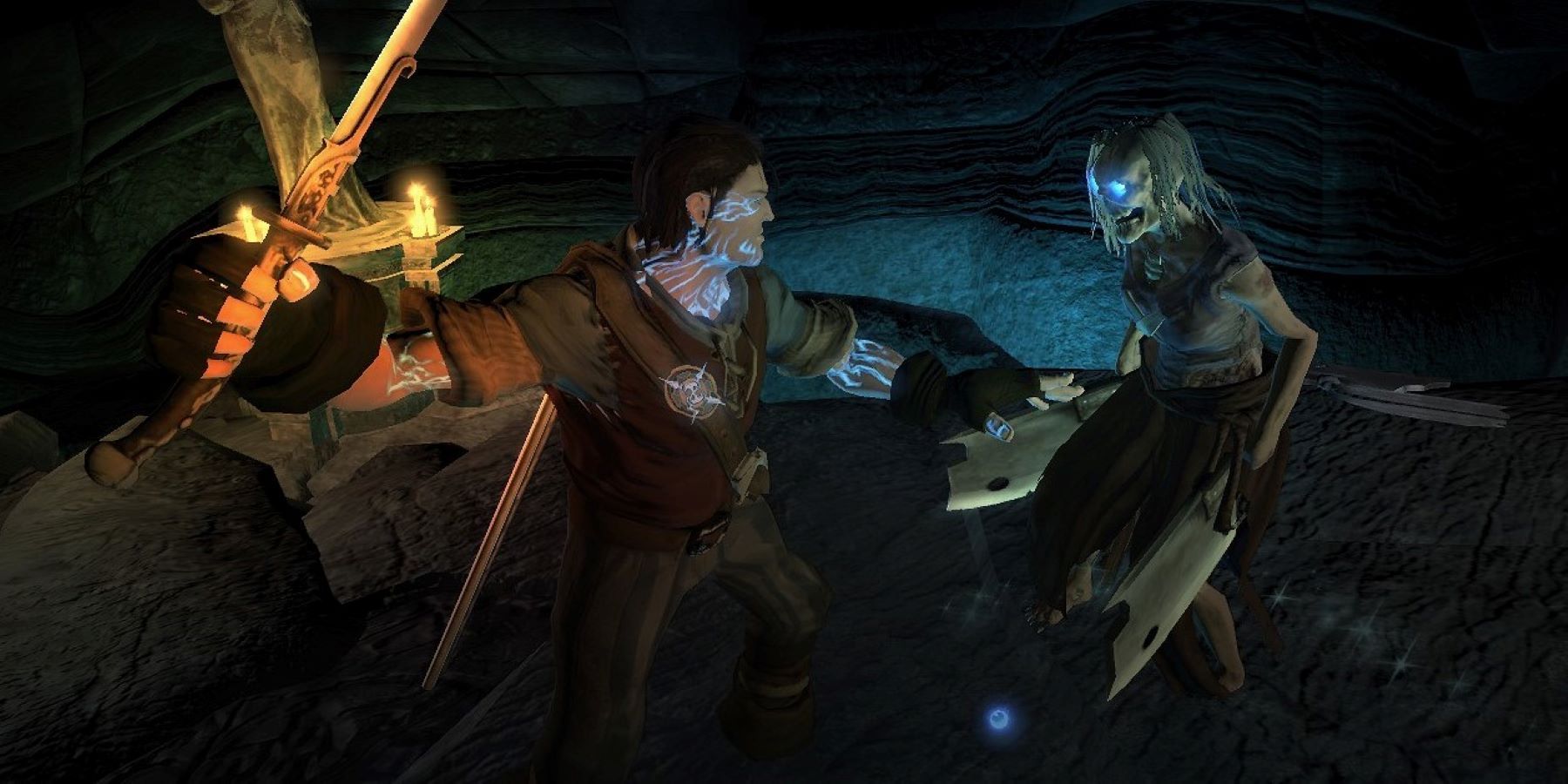 Fable 2 gameplay with a high Will protagonist fighting a Hollow Man