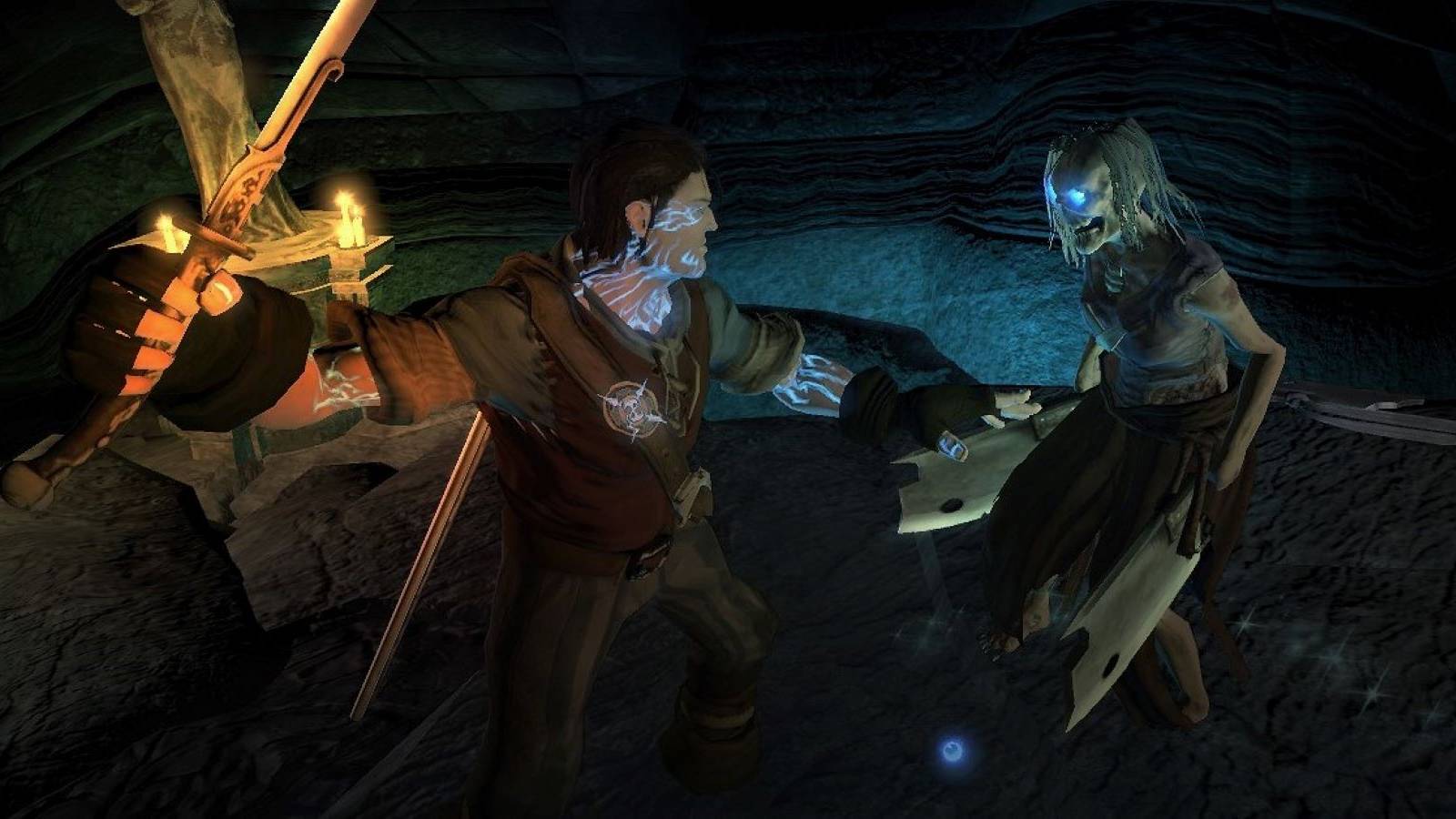 Fable 2 gameplay with a high Will protagonist fighting a Hollow Man