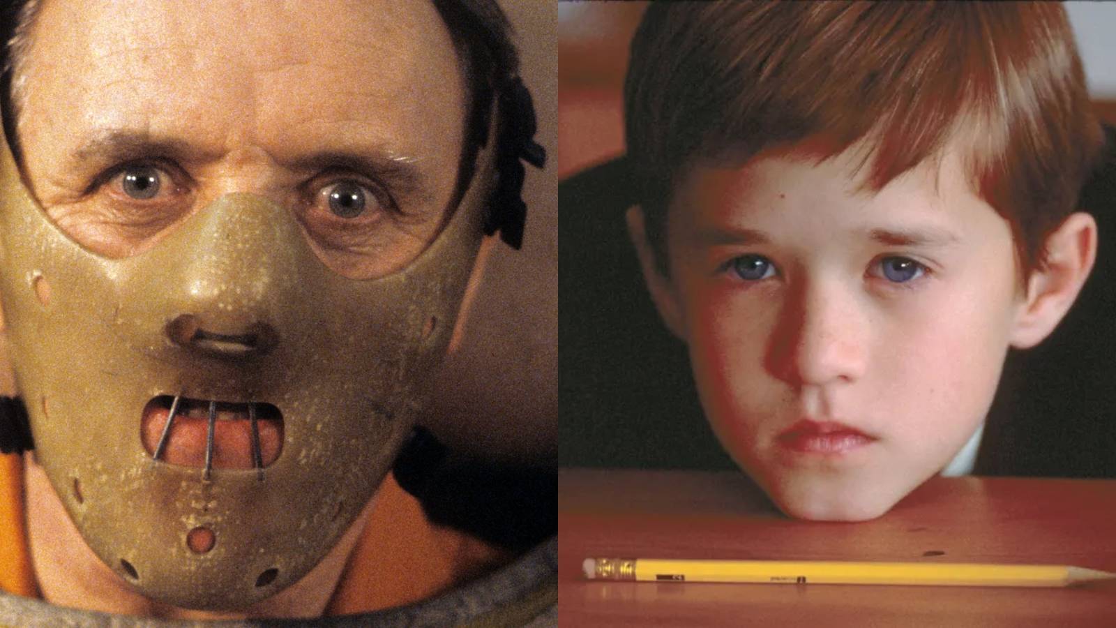 Split image of Hannibal Lector (Anthony Hopkins) in The Silence Of The Lambs and Cole Sears (Haley Joel Osment) in The Sixth Sense