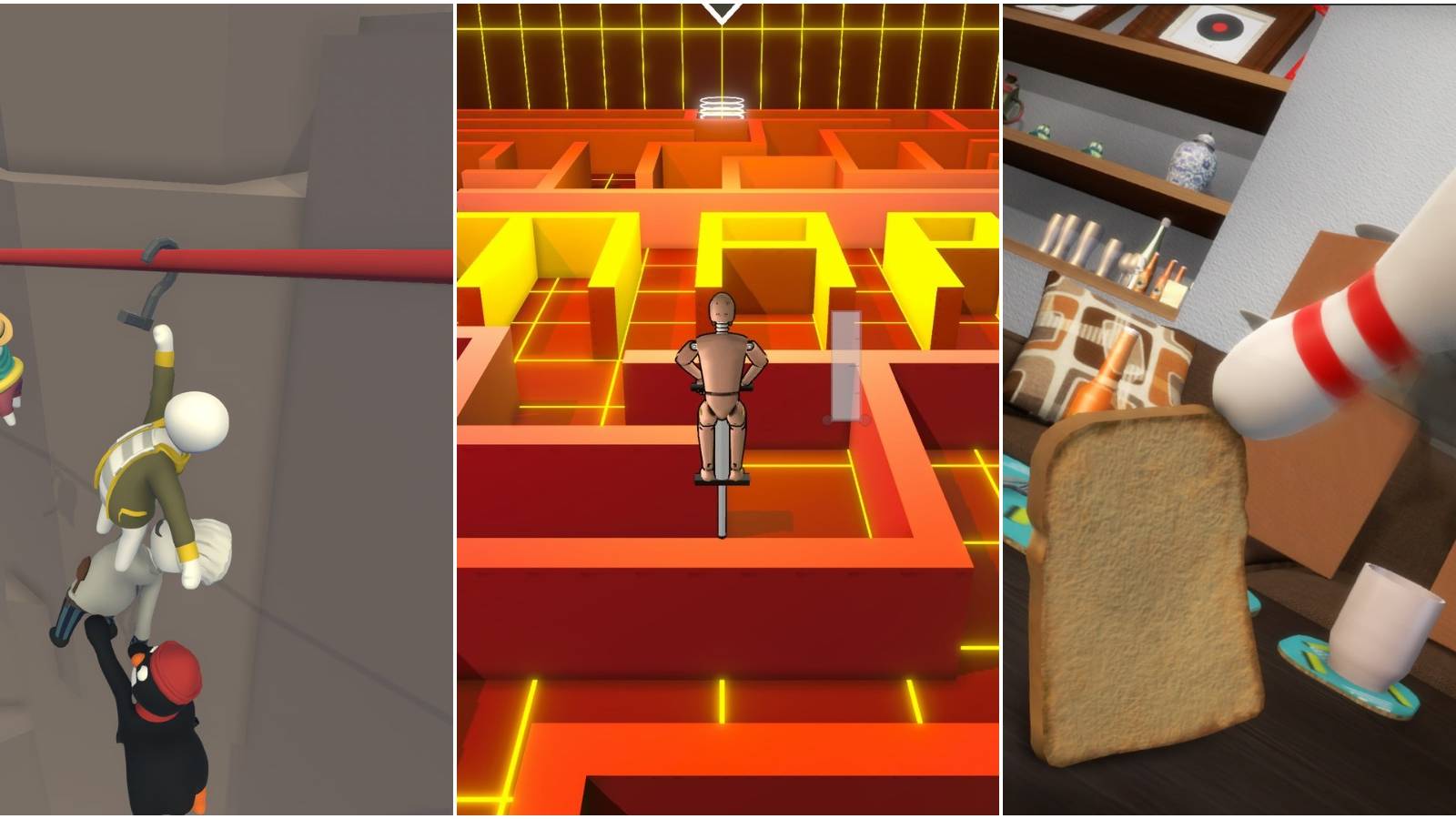 left to right: Human Fall Flat, PogoChamp, I Am Bread