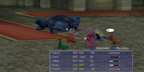 Cagnazzo fighting Cecil Tellah Yang Palom and Porom in Final Fantasy 4