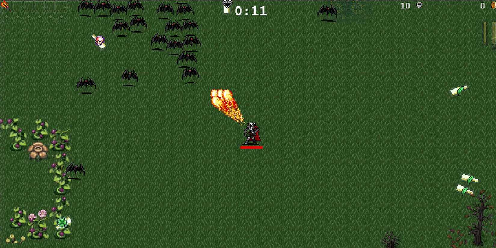 Arca starting a run in Green Acres in Vampire Survivors