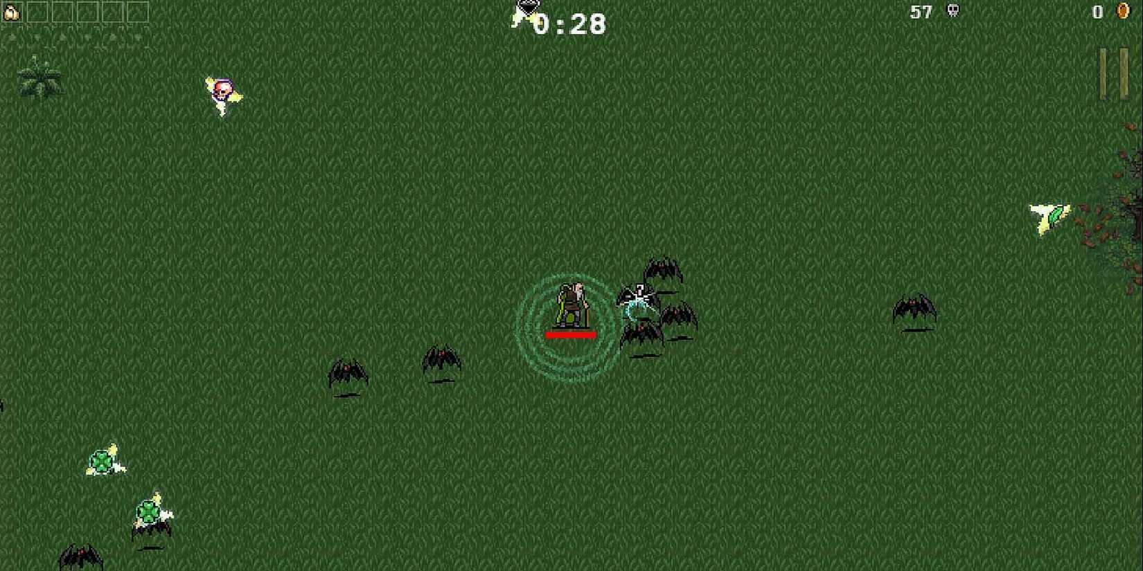 Poe starting a run in Green Acres in Vampire Survivors