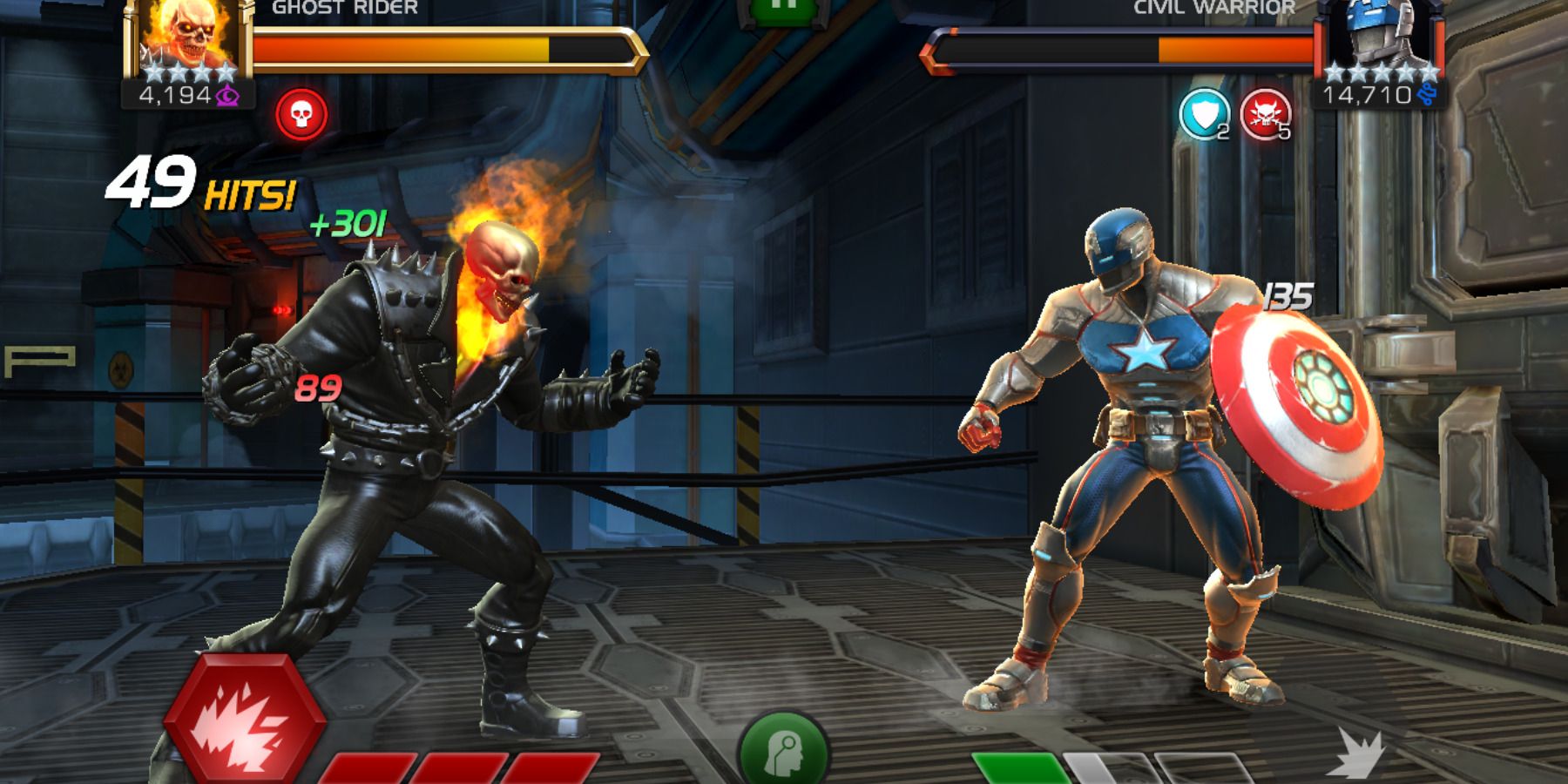 Ghost Rider fighting Civil Warrior in Marvel Contest of Champions.