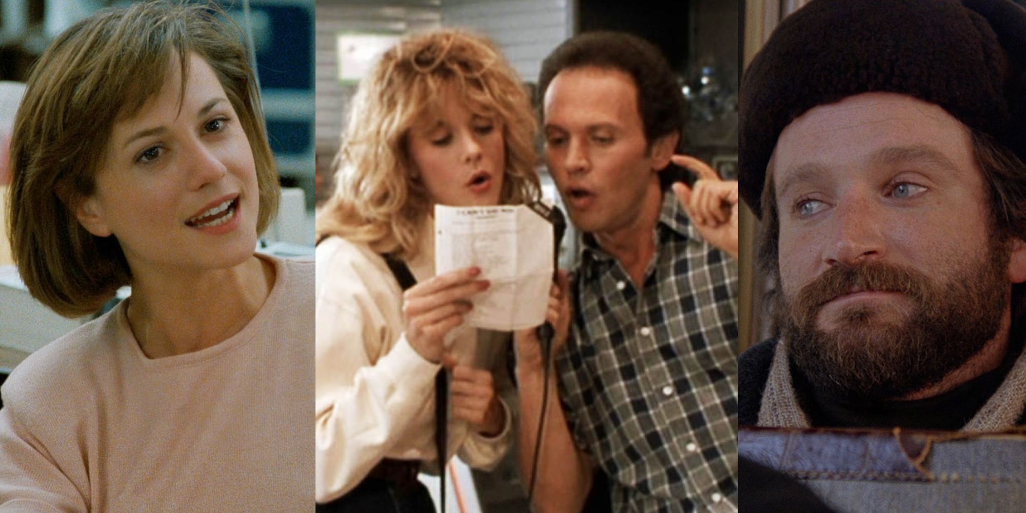 Holly Hunter in Broadcast News; Billy Crystal and Meg Ryan doing karaoke in When Harry Met Sally; Robin Williams in Moscow on the Hudson