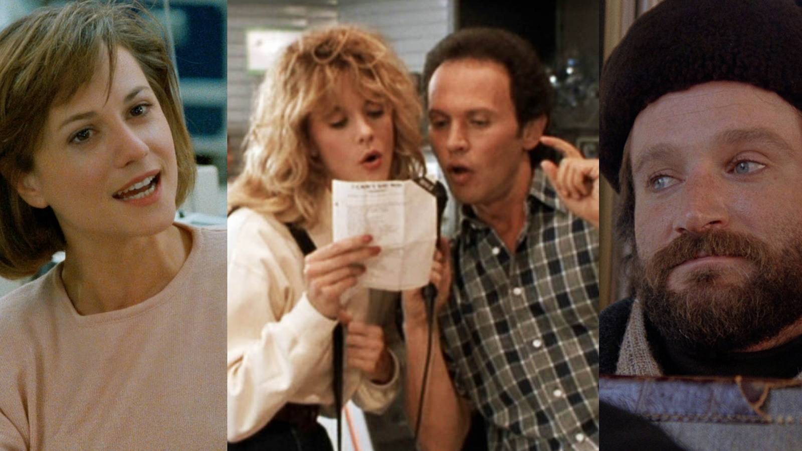 Holly Hunter in Broadcast News; Billy Crystal and Meg Ryan doing karaoke in When Harry Met Sally; Robin Williams in Moscow on the Hudson
