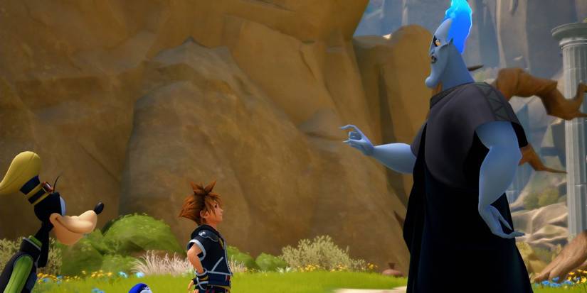 Hades, Sora, Donald, and Goofy in Kingdom Hearts 3
