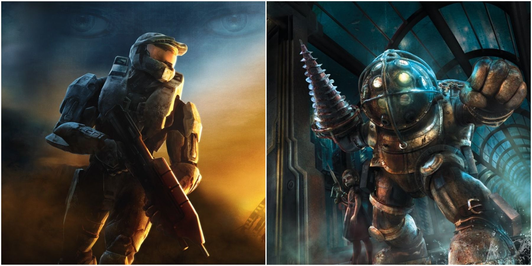 (Left) Master Chief (Right) Big Daddy and Little Sister