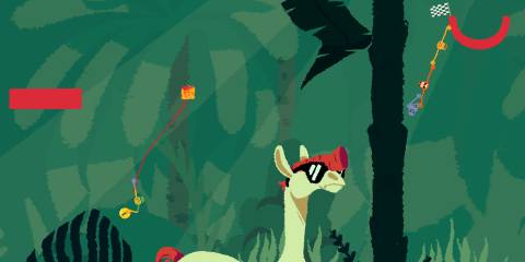 Four players swinging in a jungle level in Heave Ho