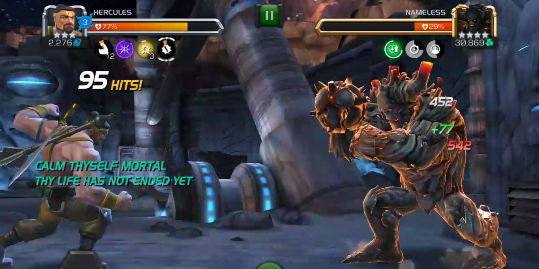 Hercules fighting Nameless in Marvel Contest of Champions.