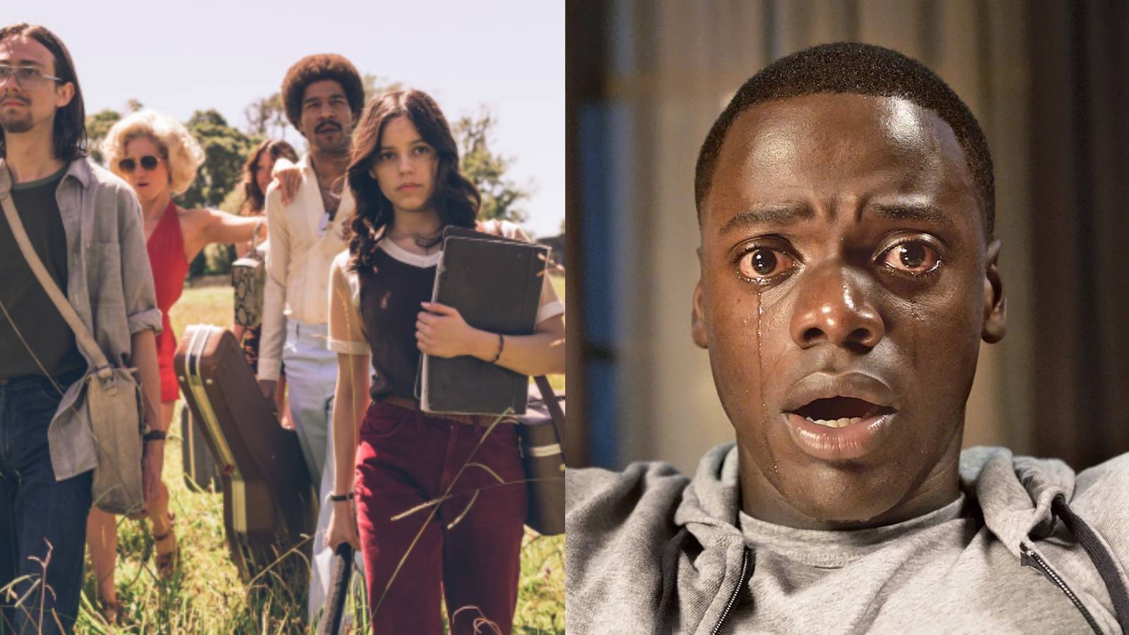 Split image of the cast of X and Chris (Kaluuya) in Get Out