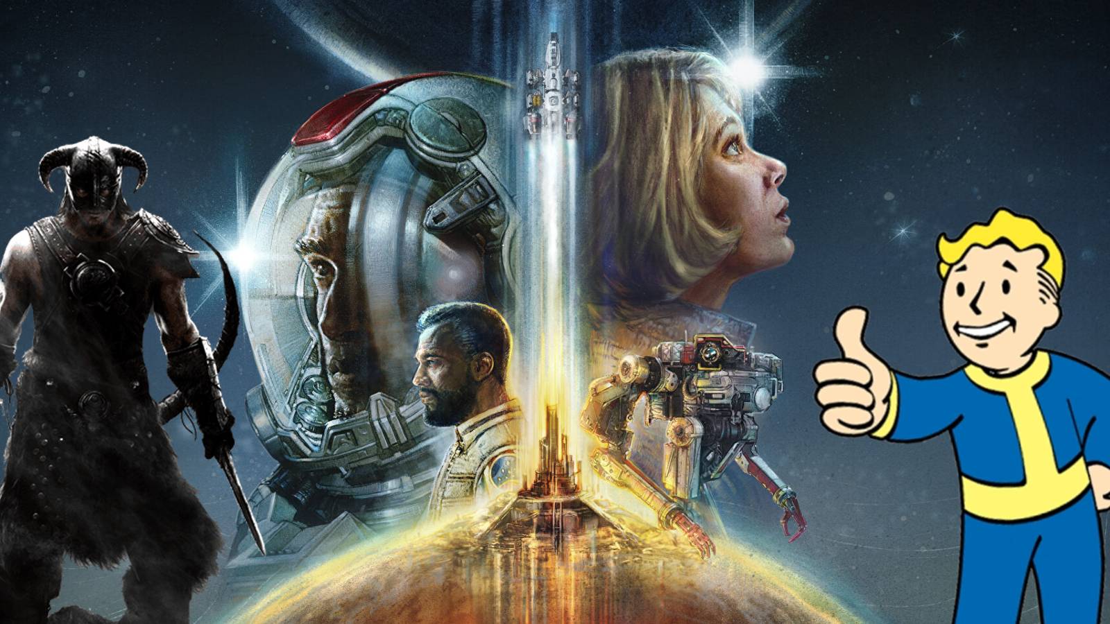 Starfield poster Last Dragonborn Vault Boy Skyrim Fallout