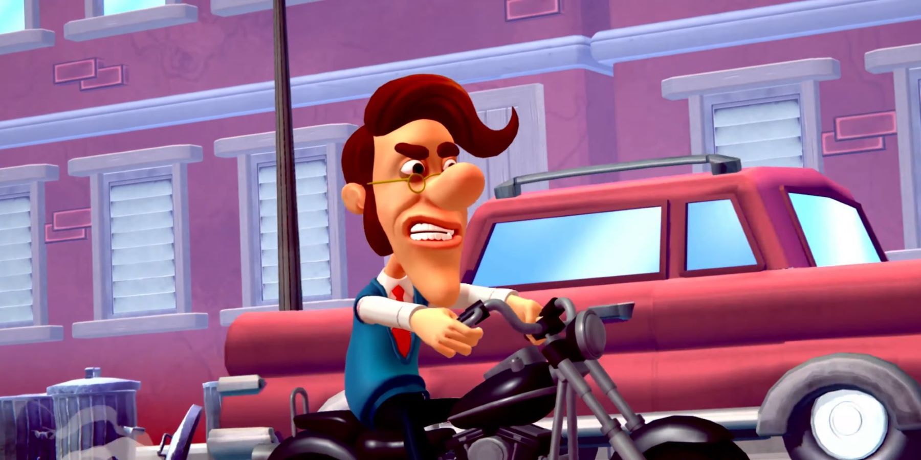 Hugh Neutron riding a motorcycle in his Nickelodeon All-Star Brawl DLC teaser