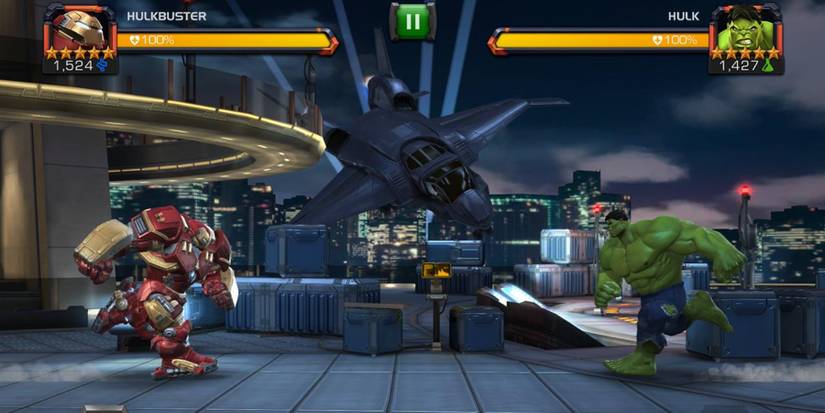 Hulk fighting Hulkbuster in  Marvel Contest of Champions.