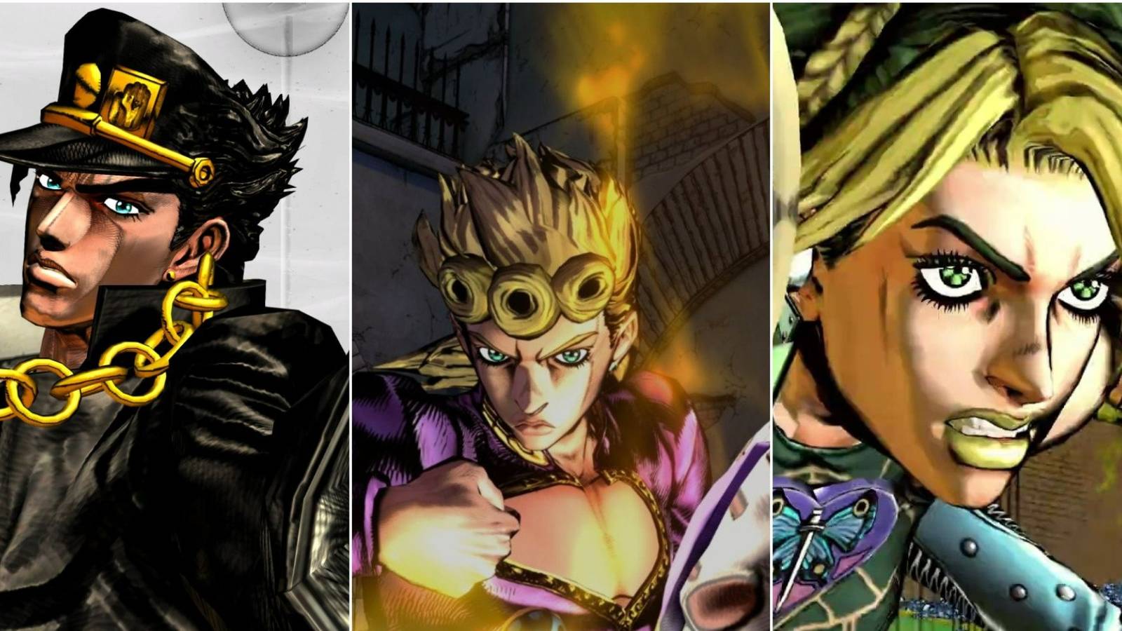Jotaro Kujo, Giorno Giovanna, and Jolyne Cujoh in Jojo's Bizarre Adventure: All Star Battle R