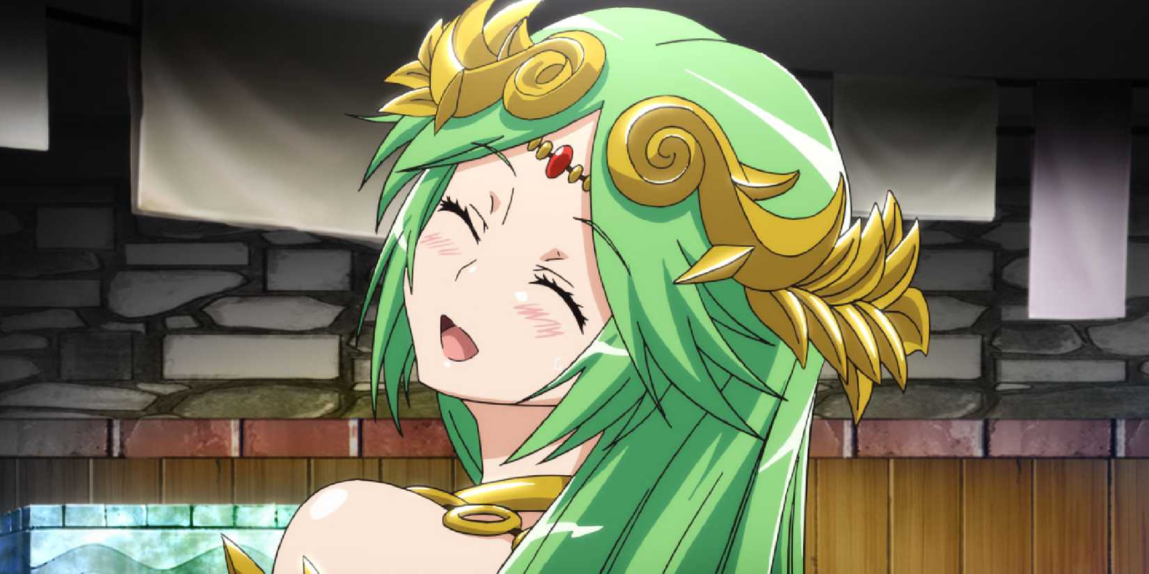 Palutena laughing at Pit in the Kid Icarus Uprising anime short "Palutena's Revolting Dinner"
