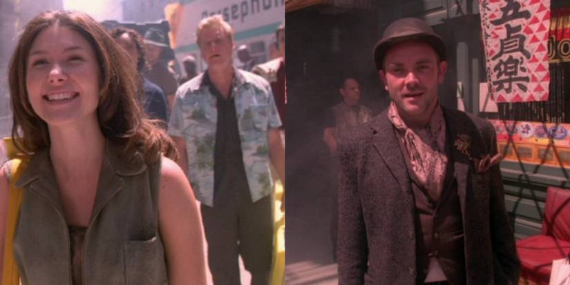 A split image features Kaylee and Badger on the planet Persephone in Firefly