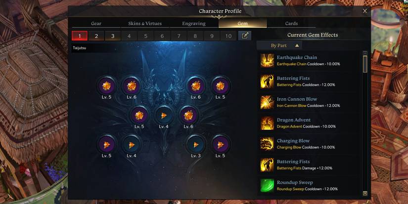 Lost Ark - A Look At A Fully Equipped Gem Menu On A Character