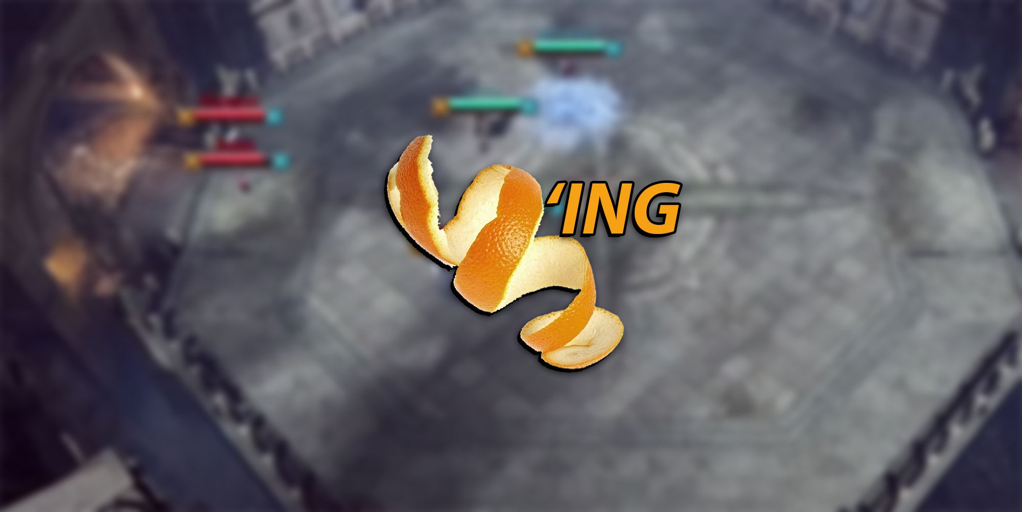 Lost Ark - An Orange Peel PNG Overlaid On Image Of Lost Ark PvP Showing A Character Peeling for their Team