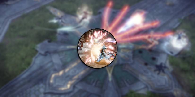 Lost Ark - Gunlancer Using Their Big Pull Move With A PNG Of A Stunning Move Overlaid On TOp