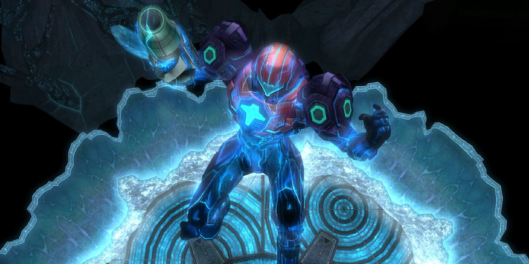 Samus being corrupted by Phazon on the planet Phaaze in Metroid Prime 3
