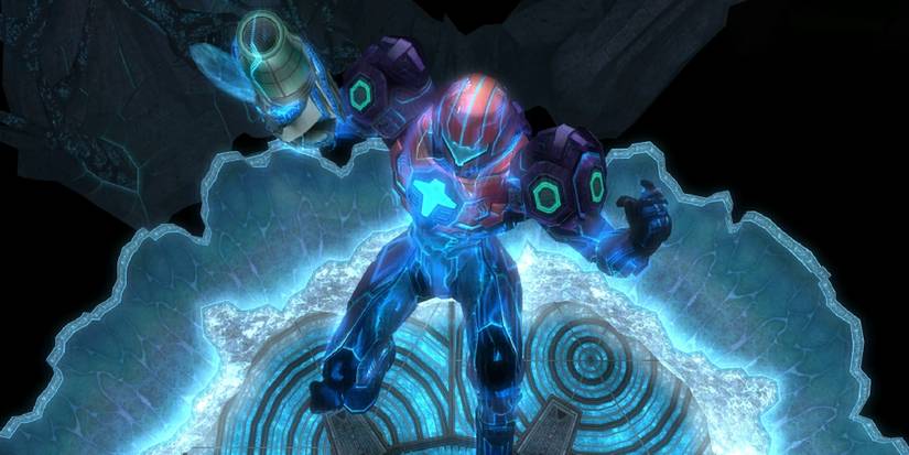 Samus being corrupted by Phazon on the planet Phaaze in Metroid Prime 3