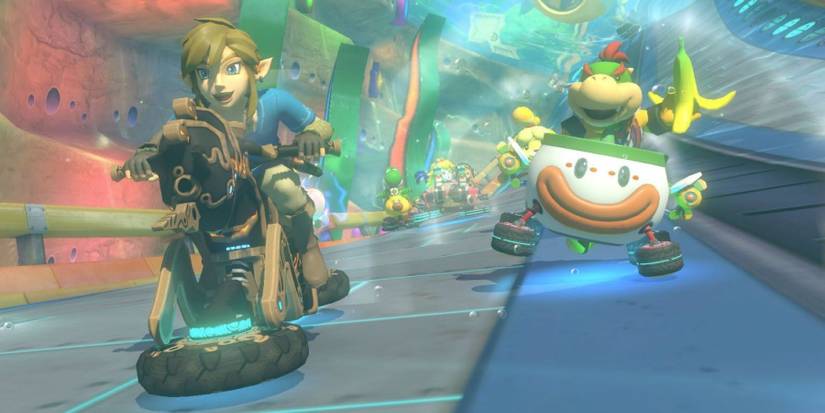 Link and Bowser Jr. racing in Mario Kart 8 Deluxe