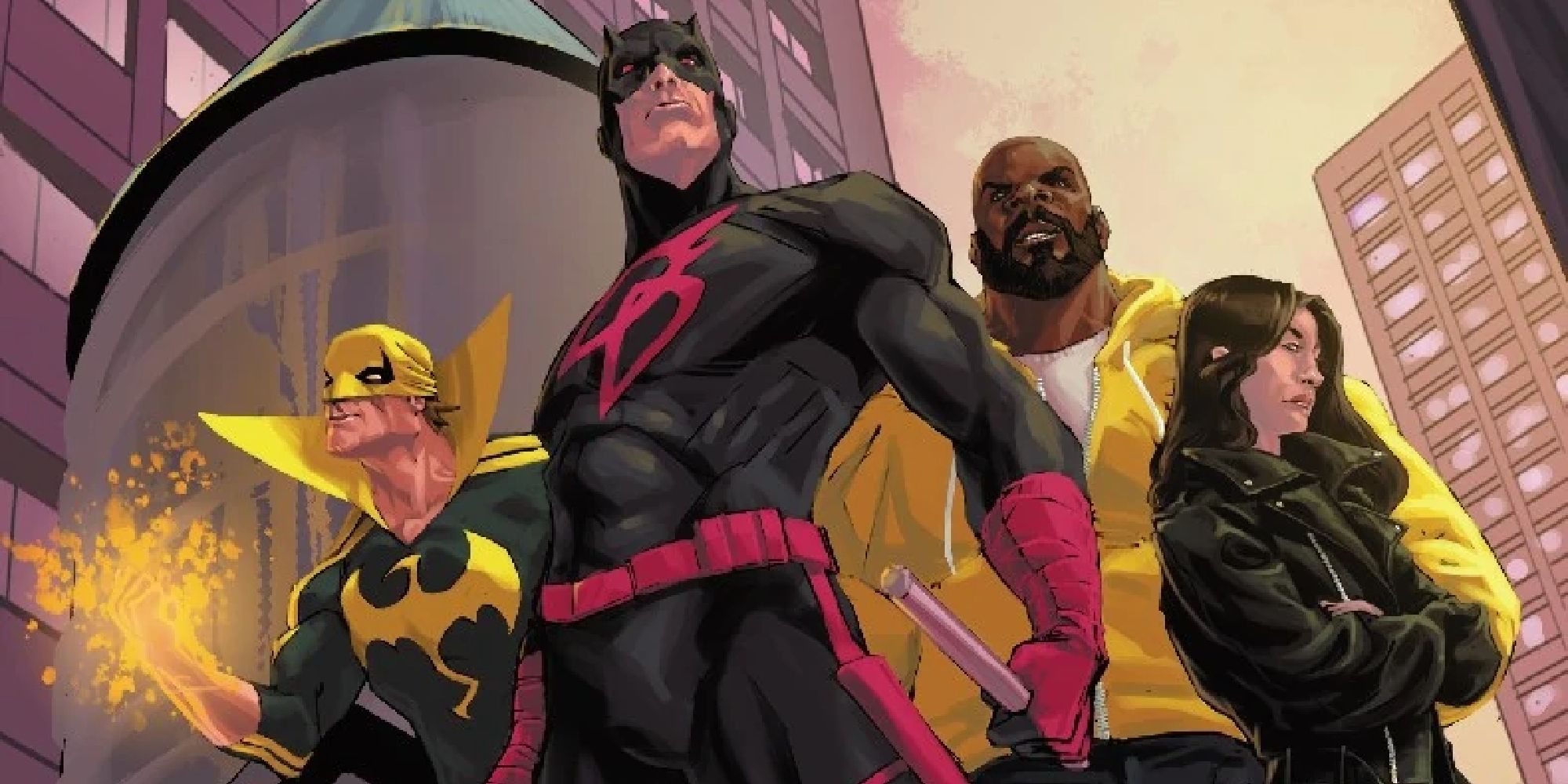 Daredevil, Iron Fist, Luke Cage, and Jessica Jones in a cover of 2017's Defenders run