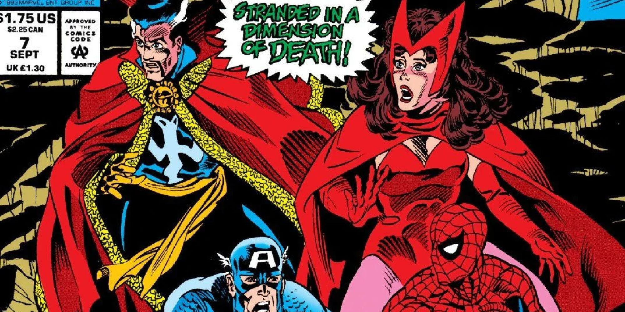 Strange with Scarlet Witch, Spider-Man, and Captain America in a Secret Defenders cover 