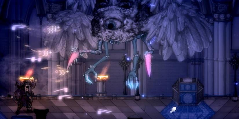 Mechanical Crossbow fighting a boss