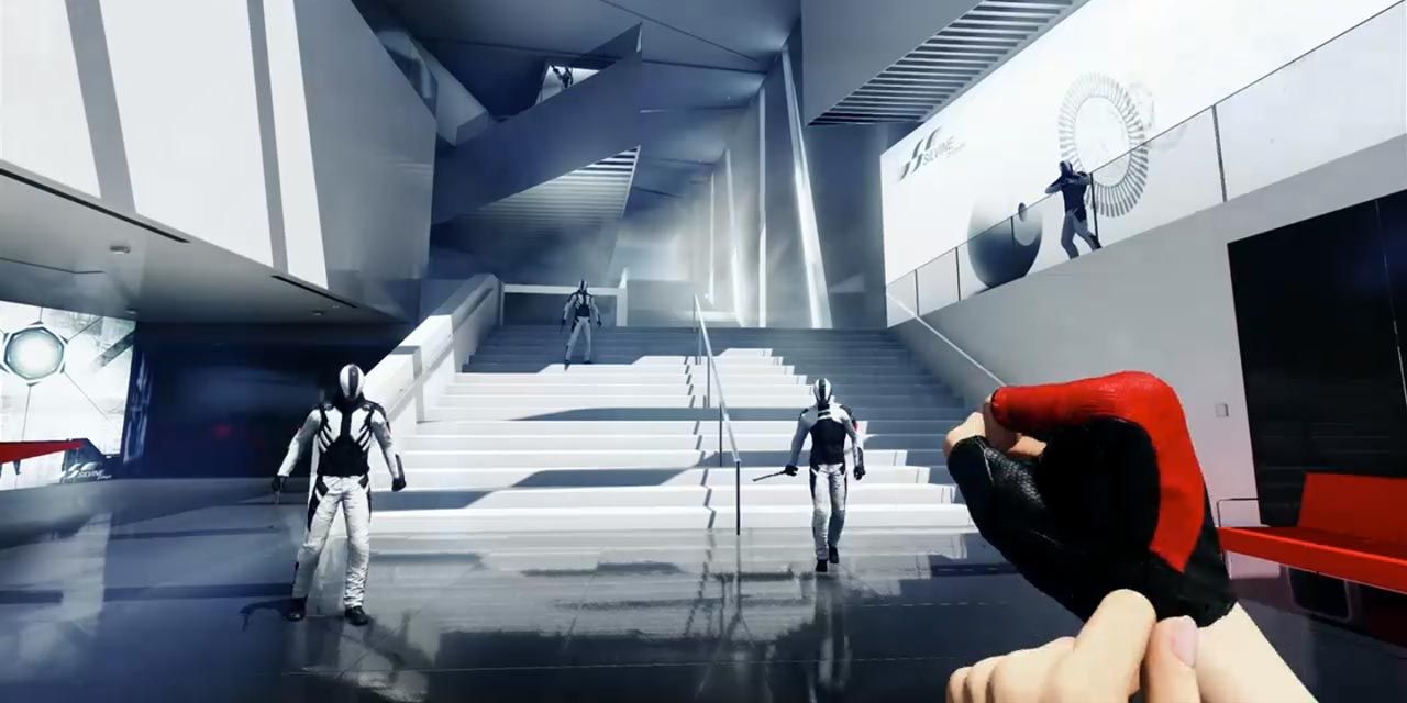 Mirrors-Edge player about to fight many enemies 